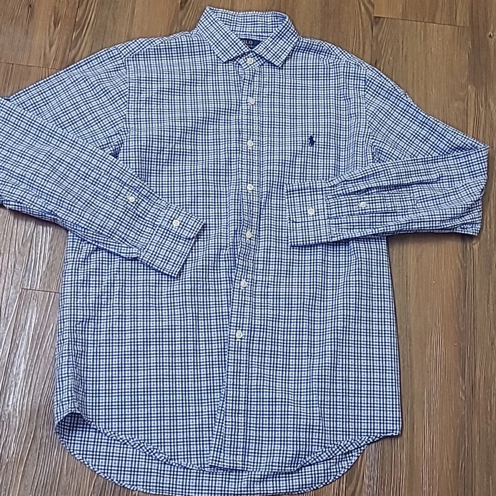 Polo by Ralph Lauren Blue and White Checkered Long‎ Sleeve Shirt for men,s